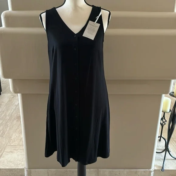Garnet Hill Button-Front Knit Tank Dress. Size Small. Black. NWT.